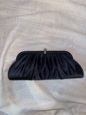 Black Satin Evening Clutch with Crystal Closure